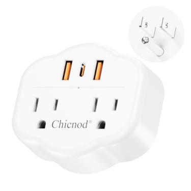 Imagem de Extensor de tomada 12,7 cm 1, tomada de parede com 2 tomadas CA + 2 USB + 1 USB C para tomada de parede aprovada por cruzeiro ou doméstico