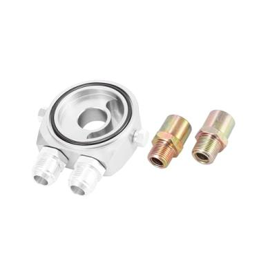 Imagem de REPAIROCK Filtro de óleo universal de liga de alumínio para carro, adaptador de placa de rosca sanduíche, kit de refrigerador de óleo, tom prateado M20x1,5 1/8 NPT peças de reposição automotiva