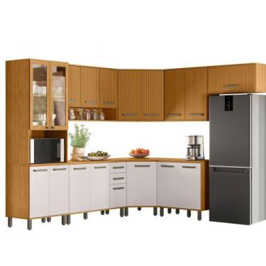 Imagem de Cozinha Modulada Criare 8 peças com Canto Poliman Móveis, Freijo /Ripa