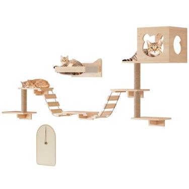 Imagem de PETKABOO Prateleiras de parede para gatos móveis de parede para gatos com condomínio, rede, almofada de arranhar, plataforma e escada