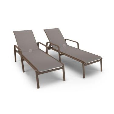 Imagem de Kit 2 Espreguiçadeiras Riviera Piscina Alumínio Marrom Tela - Aluv Móv