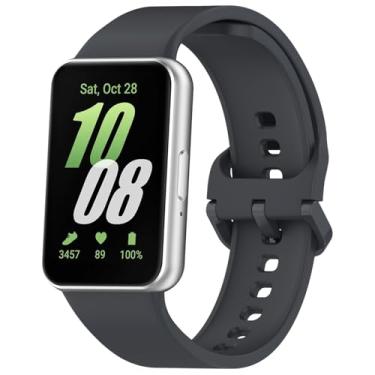 Imagem de Eiavike Pulseira esportiva de silicone para Samsung Galaxy Fit 3, pulseira de reposição ajustável para Galaxy Fit 3 SM-R390 feminino e masculino (cinza aço)