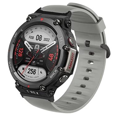 Imagem de Lamshaw Compatível com pulseiras Amazfit T-Rex 2, pulseiras macias de substituição de silicone com fivela de aço inoxidável compatíveis com relógio inteligente Amazfit T-Rex 2 (cinza)