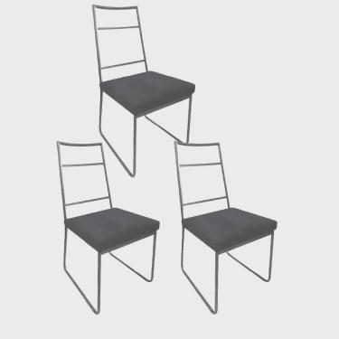 Imagem de Kit 03 Cadeiras Sala de Jantar Escritório Office Stark Industrial Ferro Prata Corino Cinza - Ahz Móveis