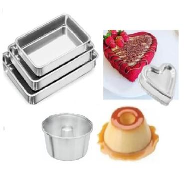 Imagem de Kit assadeiras 5 Pçs Alumínio - kit Forma Retangular 3pçs + Forma Cora