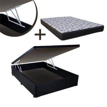 Imagem de Base Box Baú Casal Sintético Preta (32x138x188) + Colchão de Espuma Iso D33 Casal (18x138x188) Ortobom