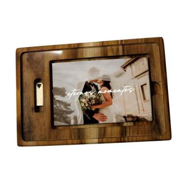 Imagem de Kit 10 Caixa para fotos 10x15cm e pendrive em madeira teca e acrílico 