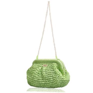 Imagem de Abuyall Bolsa tiracolo de palha pequena bolsa de praia para mulheres férias verão vintage clutch, Palha-fluorescente-verde