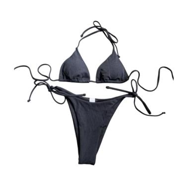 Imagem de Fiocias Biquíni feminino definiu roupas de banho confortáveis ​​para a festa de férias de praia de salões de clubes, Black M