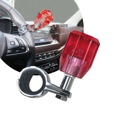 Imagem de EOHMAK Volante de carro, botão giratório de cristal acrílico, bola de impulsionador de volante, manípulo giratório para carros, tratores, caminhões, acessórios de carro (vermelho)