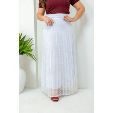 Imagem de Saia Longa Plissada Tule Poá Forro Helanca Light Moda Evangélica - Jes