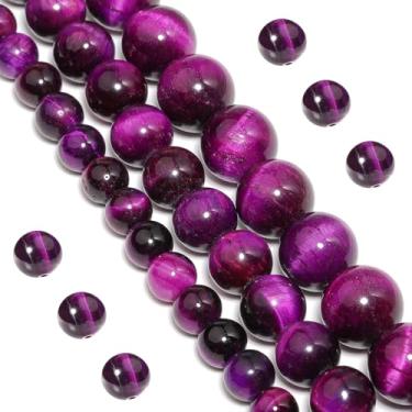 Imagem de Yochus Contas naturais de olho de tigre, 32 peças, 12 mm, cor de ágata ônix, aprimoram contas redondas soltas, contas de pedras preciosas lisas para fazer joias (contas de 4 mm, 6 mm, 8 mm, 10 mm)