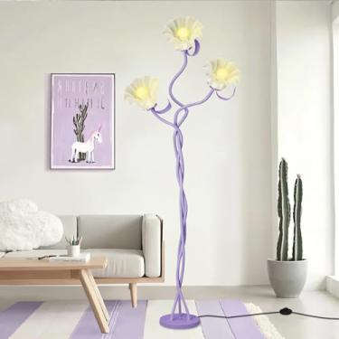 Imagem de Loxphyn Luminária De Chão Vintage Com 3 Cabeças E Flores Para Sala De Estar, Luminária De Canto Moderna Led Com 3 Modos De Cor E Pescoço De Ganso, Luminária Alta, Brilhante E Regulável Para Crianças