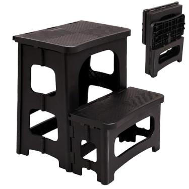Imagem de Cosell Banco Dobrável Com 2 Degraus, Capacidade De 136 Kg, Para Adultos, Dobrável Para Cozinha, Casa, Quarto, Escritório, Banheiro, Trailer (Preto)