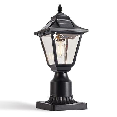 Imagem de DARIISI Luminária Solar Para Postes, Poste De Luz Solar Com Sensor De Movimento E Base Para Montagem Em Píer, Lanterna Preta À Prova D'Água Para Áreas Externas, Para Jardim E Quintal