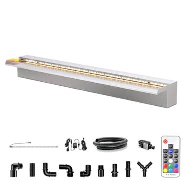 Imagem de Longrun Fonte De Piscina Em Cascata Longrun, Atualizada, 5,9'', Com Lábio Aberto Mais Largo, Vertedouro Em Cascata De Aço Inoxidável, Recurso Decorativo Para Piscinas, Lagos De Carpas, Spa E Jardim