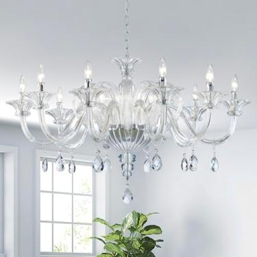 Imagem de SM Saint Mossi Lustre De Cristal Saint Mossi Com 10 Lâmpadas, Luminária Moderna Para Sala De Jantar, Pendente Transparente Com Bola De Cristal Para Quarto E Sala De Estar, D37 X L37 X A22, Soquete E