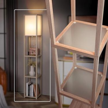 Imagem de FENLO Fina - Luminária De Chão Com Prateleiras, Luminárias De Chão Modernas Com Prateleiras Para Sala De Estar, Luminária De Canto Estreita Para Decoração De Quarto, Móveis Para Sala De Estar Com P