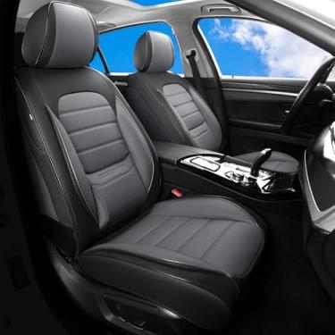 Imagem de Capas de assento de carro assentos dianteiros, 2 peças de capas universais de couro sintético para carros, capas de assento automotivas impermeáveis capa de assento respirável para a maioria dos sedãs