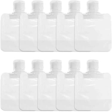 Imagem de Bolsas de apertar recarregáveis tamanho viagem – 10 unidades de recipientes de higiene pessoal transparentes à prova de vazamento para xampu, loção e gel de banho (30 ml) | Sacos de líquidos
