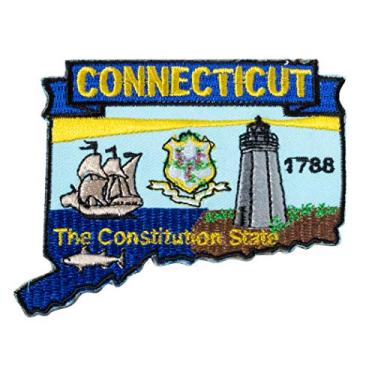 Imagem de Patch bordado com mapa em forma de estado de Connecticut, com adesivo para passar a ferro