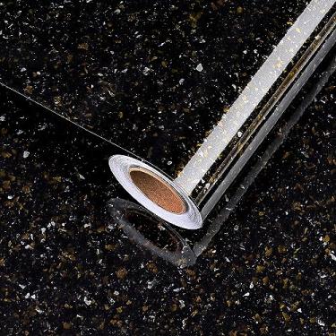 Imagem de Papel de contato de mármore preto dourado para bancadas, à prova d'água, brilhante, terraço, papel de contato, autoadesivo, granito, mármore, papel de parede descascar e colar bancada para armários de