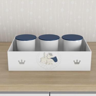 Imagem de Trio de Potes e Bandeja Kit Higiene MDF Urso Rei - Neném na Nuvem, BRA