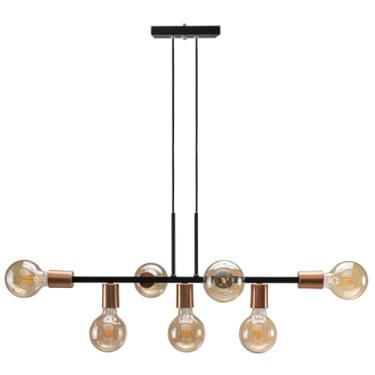 Imagem de Pendente Lustre 7 Lâmpadas para Sala de Jantar e Comércio 68cm Estilo Moderno e Funcional(Preto/Cobre Verniz)
