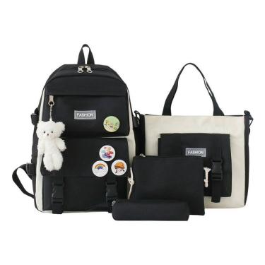 Imagem de Mochila Fashion Campus High School de alta capacidade, 4 peças
