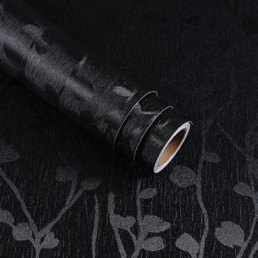 Imagem de VaryStyle Papel de parede preto texturizado em relevo descascar e colar papel de parede galhos de árvores negras papel de contato escuro para armários faça você mesmo livremente autoadesivo removível