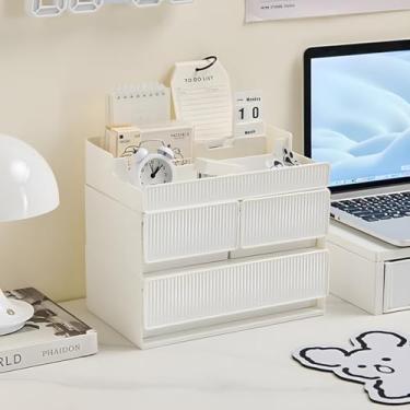 Imagem de Organizador de gaveta de armazenamento de mesa, gavetas destacáveis com design listrado, organização de maquiagem para escola, casa, material de escritório