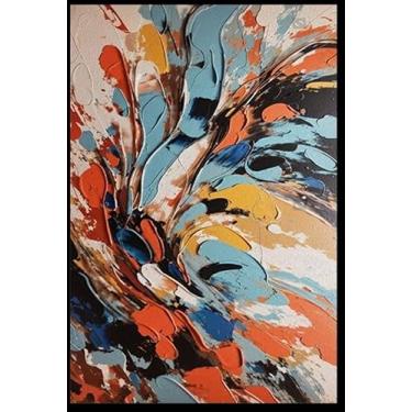 Imagem de Quadro Decorativo Abstrato Vibrante com Moldura Caixa Preta, na posição Vertical, ideal para ambiente de Sala, Quarto, Escritorio e Hall (100x70 cm)