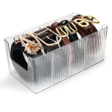 Imagem de AUOIKK Organizador de cinto de acrílico com 4 compartimentos ajustáveis e design empilhável, armazenamento transparente para organização de armário e gaveta