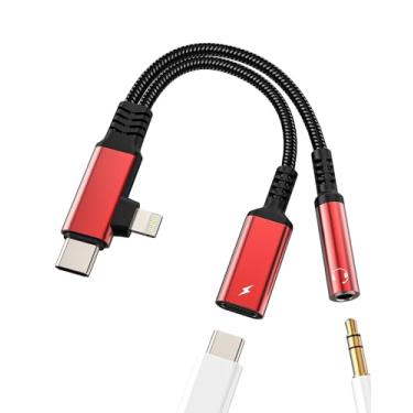 Imagem de Adaptador USB C Lightning para fone de ouvido de 3,5 mm (2 em 1) para carregador Apple tipo C divisor de cabo auxiliar para iPhone16 15 14 Pro Max fone de ouvido microfone dongle compatível com