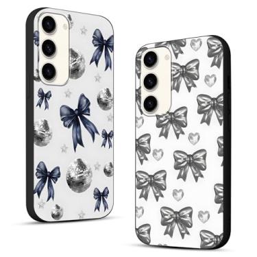 Imagem de Pacote com 2 capas de telefone Y2K com laço fofo para Samsung Galaxy S23 5G 6,1 polegadas, fitas estéticas arcos coração estrelas capas retrô Y3K design exclusivo, proteção de TPU macio preto Funda