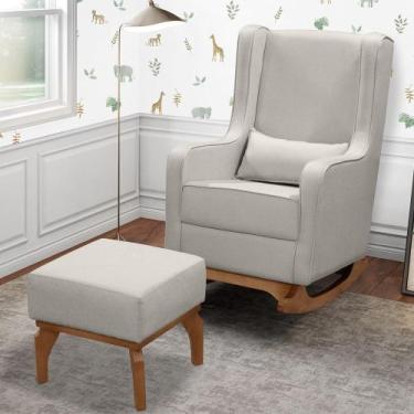 Imagem de Poltrona de Amamentação Retrô Balanço c/ Puff Linho Bege - Anjo de Cas