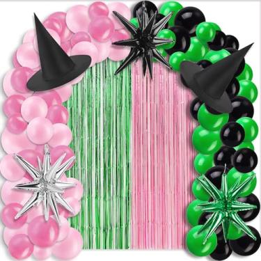Imagem de Leitee 127 Pcs Pink and Green Balloon Garland Arch Kit Witch Hat Exploding Star Balloon Foil Tassel Curtain Suitable for Pink and Green Party Witch Theme Birthday Party Decoration Supplies