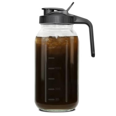 Imagem de VCVOIP Jarra de vidro de 1,8 l com tampa – jarra de vidro de 2 litros com tampa, frasco de vidro hermético e à prova de vazamento para chá gelado, suco, leite materno, bebida fria, chá solar e bebidas