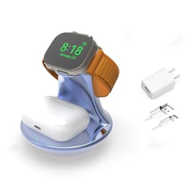 Imagem de iMorde Suporte de carregador para Apple Watch, para AirPods 4/3/2/Pro, carregador rápido 2 em 1 compatível com iWatch 10/9/8/7/Ultra/6/5/SE, cabo de carregamento para relógio (azul)