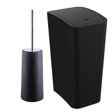 Imagem de Lixeira 8L Tampa Click Retangular + Escova Sanitária Preta