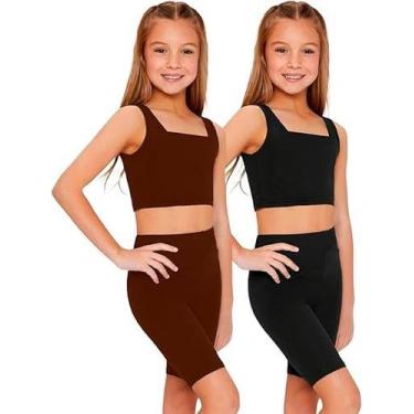 Imagem de Kit 2 Conjuntos Top + Short Fitness Infantil Roupa de Ginástica Ativid