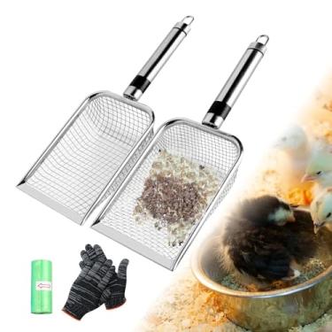 Imagem de Chicks Poop Scooper Pacote com 2 - 3,8 mm e 5 mm Malha Metal Peneirar Ancinho e Pá Ferramenta para Limpeza de Caixa de Chocadeira de Frango, Caixa de Areia, Caixa de Chocadeira para Pintinhos