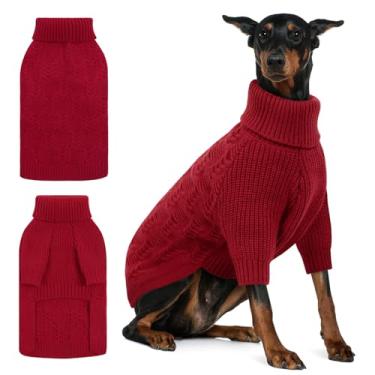 Imagem de ASENKU Suéter de cachorro GG, roupas de outono para cães extragrandes meninas meninos, pulôver quente de Natal com gola rolê, roupa de inverno para Pitbull, Labrador Retriever (vermelho, GG)