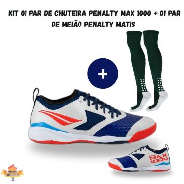 Imagem de Kit 01 Chuteira Futsal Penalty Max 1000 Ecoknit CBFS + 01 Meião Penalty Matis Treino 39-44-Masculino