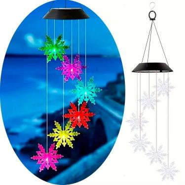 Imagem de Pisca Giratório Solar Flocos Neve Enfeite Natal LED Colorido