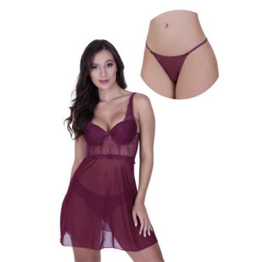Imagem de Camisola com Bojo e Tanga Transparente Tule -c2 CAMISOLA ELISA - BELLA