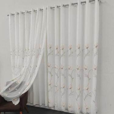 Imagem de Cortina Para Sala / Suíte Voal Bordado Luxo Com Forro Porta 3,00x2,50 