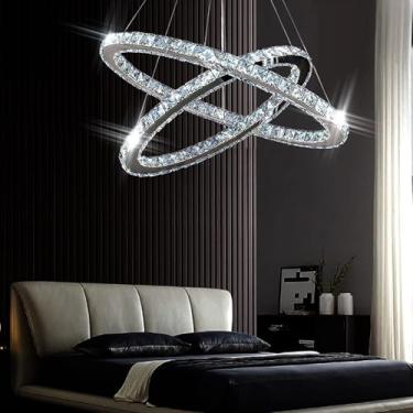 Imagem de Finktonglan Lustres De Cristal Oval Pendant Light Modern 2 Anéis Led Chandelier Shape Ajustável, 23,6 Polegadas Pendant Lighting Chandeliers Para Sala De Jantar Quarto (6500K Branco)