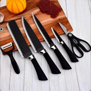 Imagem de Kit Faca Churrasco Faqueiro 6 Pçs Inox Antiaderente - Relet