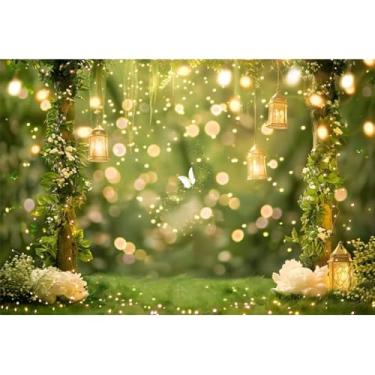 Imagem de dnldliq 2,1 x 1,5 m cenário de floresta de fadas encantada, paisagem das maravilhas floresta, borboleta, flores, árvore, fundo fotográfico, princesa, fada, festa de aniversário, decoração de chá de